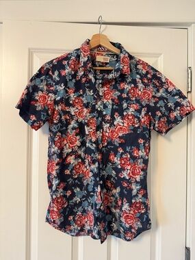 1901 Men’s Navy Floral Button-Down Shirt - Red & Blue